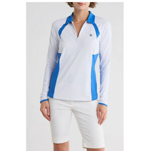 Penguin white and blue Colorblock Half Zip Polo Size L